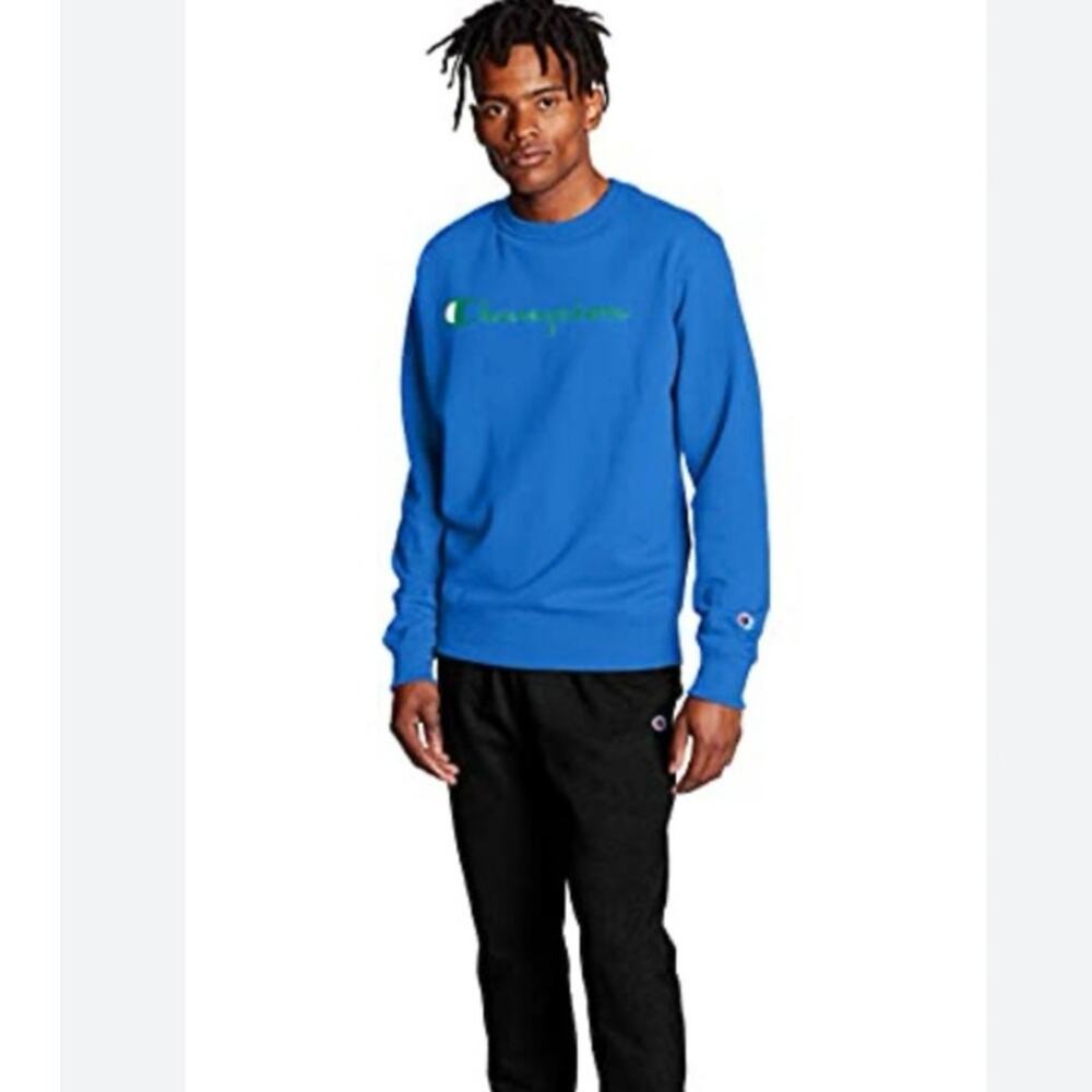 Champion Powerblend Fleece Crewneck Sweatshirt in Balboa Blue-Size S